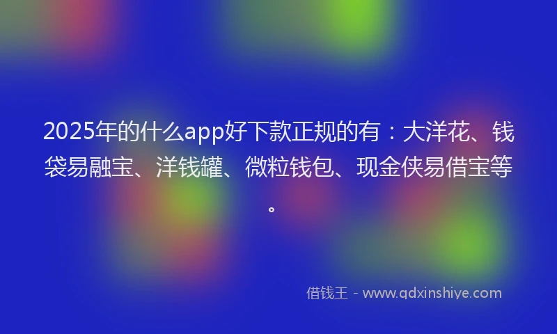 2025年的什么app好下款正规的有：大洋花、钱袋易融宝、洋钱罐、微粒钱包、现金侠易借宝等。