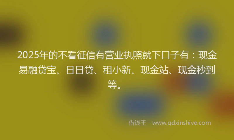 2025年的不看征信有营业执照就下口子有：现金易融贷宝、日日贷、租小新、现金站、现金秒到等。