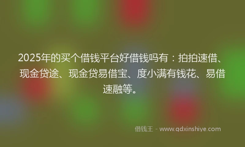 2025年的买个借钱平台好借钱吗有：拍拍速借、现金贷途、现金贷易借宝、度小满有钱花、易借速融等。