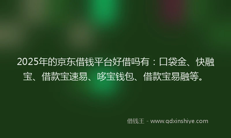 2025年的京东借钱平台好借吗有：口袋金、快融宝、借款宝速易、哆宝钱包、借款宝易融等。