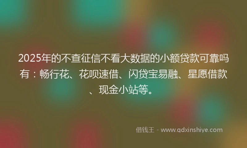 2025年的不查征信不看大数据的小额贷款可靠吗有：畅行花、花呗速借、闪贷宝易融、星愿借款、现金小站等。