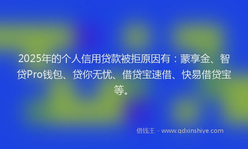 2025年的个人信用贷款被拒原因有：蒙享金、智贷Pro钱包、贷你无忧、借贷宝速借、快易借贷宝等。