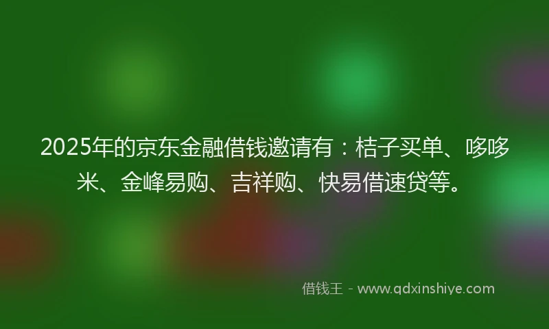 2025年的京东金融借钱邀请有：桔子买单、哆哆米、金峰易购、吉祥购、快易借速贷等。