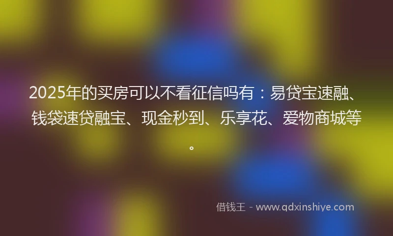 2025年的买房可以不看征信吗有：易贷宝速融、钱袋速贷融宝、现金秒到、乐享花、爱物商城等。
