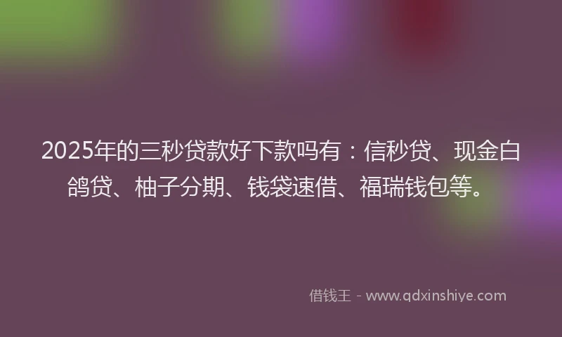 2025年的三秒贷款好下款吗有：信秒贷、现金白鸽贷、柚子分期、钱袋速借、福瑞钱包等。