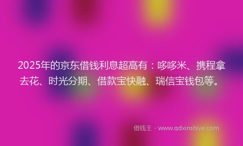 2025年的京东借钱利息超高有：哆哆米、携程拿去花、时光分期、借款宝快融、瑞信宝钱包等。