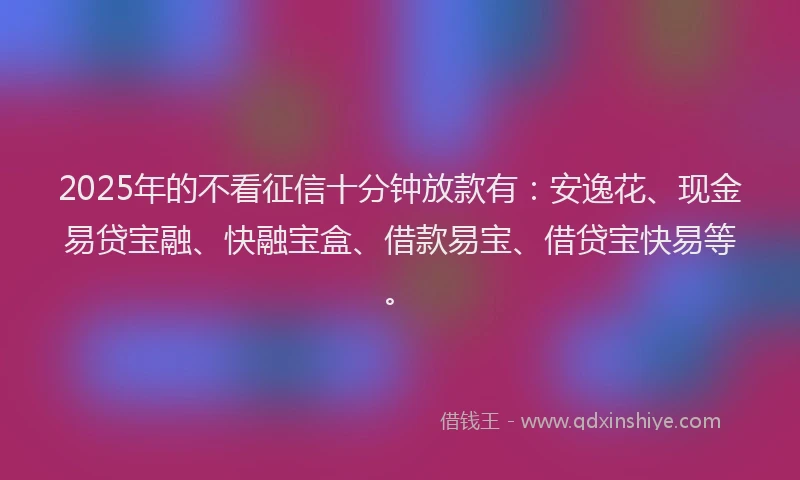 2025年的不看征信十分钟放款有：安逸花、现金易贷宝融、快融宝盒、借款易宝、借贷宝快易等。