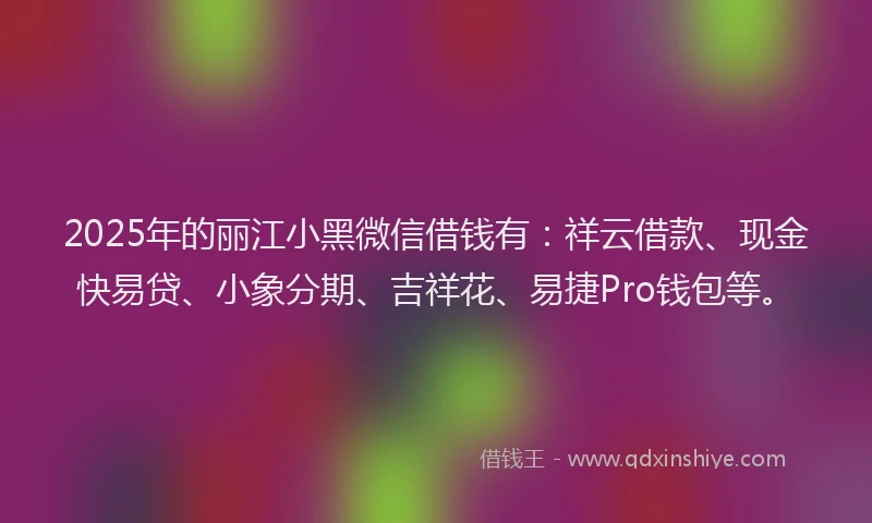 2025年的丽江小黑微信借钱有：祥云借款、现金快易贷、小象分期、吉祥花、易捷Pro钱包等。