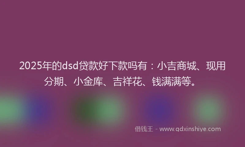 2025年的dsd贷款好下款吗有：小吉商城、现用分期、小金库、吉祥花、钱满满等。
