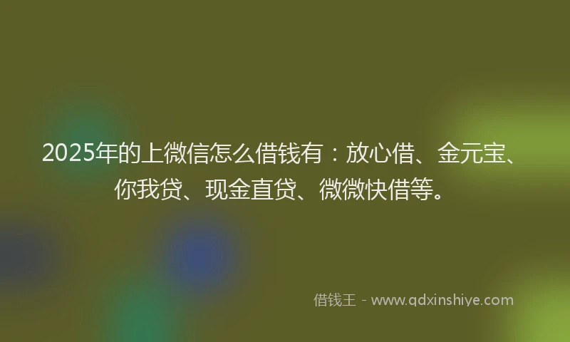 2025年的上微信怎么借钱有：放心借、金元宝、你我贷、现金直贷、微微快借等。