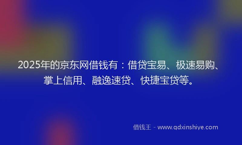 2025年的京东网借钱有：借贷宝易、极速易购、掌上信用、融逸速贷、快捷宝贷等。