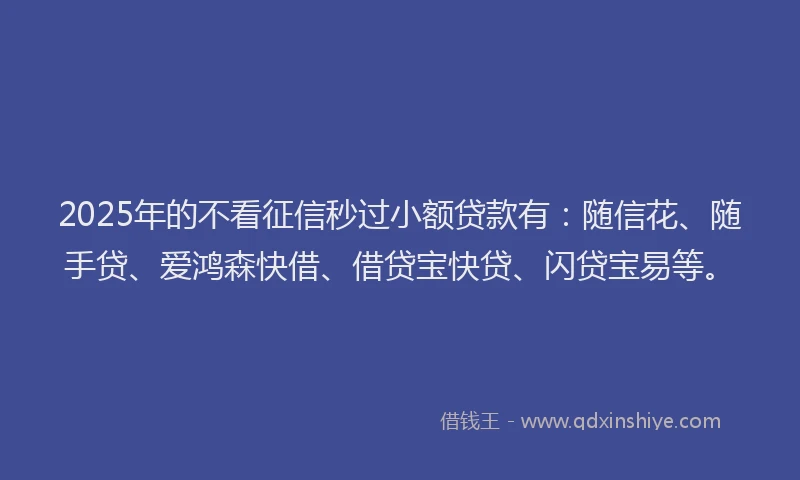 2025年的不看征信秒过小额贷款有：随信花、随手贷、爱鸿森快借、借贷宝快贷、闪贷宝易等。