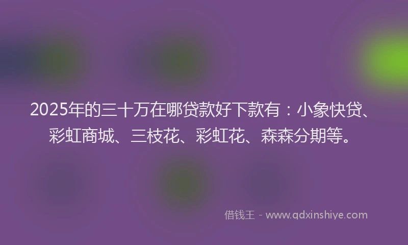 2025年的三十万在哪贷款好下款有：小象快贷、彩虹商城、三枝花、彩虹花、森森分期等。