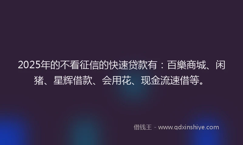 2025年的不看征信的快速贷款有：百樂商城、闲猪、星辉借款、会用花、现金流速借等。