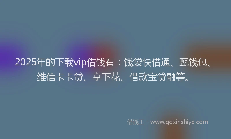 2025年的下载vip借钱有：钱袋快借通、甄钱包、维信卡卡贷、享下花、借款宝贷融等。