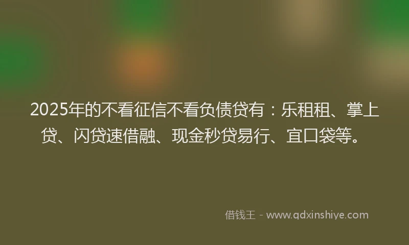 2025年的不看征信不看负债贷有：乐租租、掌上贷、闪贷速借融、现金秒贷易行、宜口袋等。