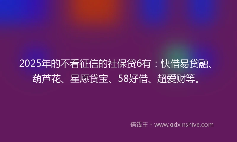 2025年的不看征信的社保贷6有：快借易贷融、葫芦花、星愿贷宝、58好借、超爱财等。