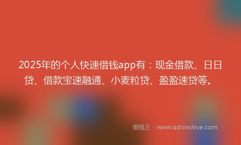 2025年的个人快速借钱app有：现金借款、日日贷、借款宝速融通、小麦粒贷、盈盈速贷等。
