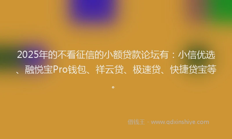 2025年的不看征信的小额贷款论坛有：小信优选、融悦宝Pro钱包、祥云贷、极速贷、快捷贷宝等。