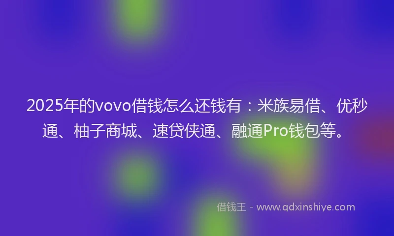 2025年的vovo借钱怎么还钱有：米族易借、优秒通、柚子商城、速贷侠通、融通Pro钱包等。