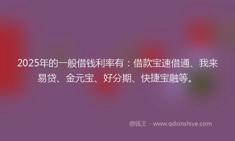 2025年的一般借钱利率有：借款宝速借通、我来易贷、金元宝、好分期、快捷宝融等。