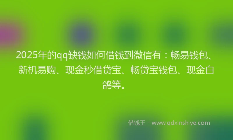 2025年的qq缺钱如何借钱到微信有：畅易钱包、新机易购、现金秒借贷宝、畅贷宝钱包、现金白鸽等。