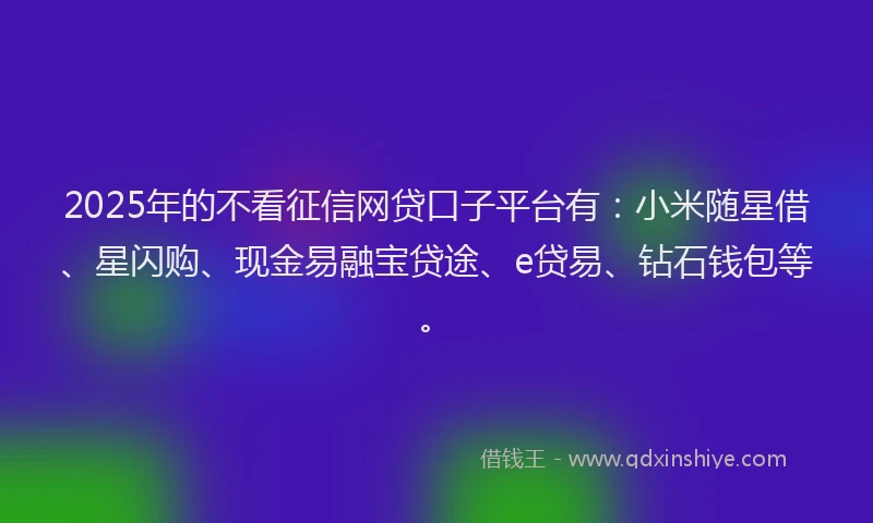 2025年的不看征信网贷口子平台有：小米随星借、星闪购、现金易融宝贷途、e贷易、钻石钱包等。