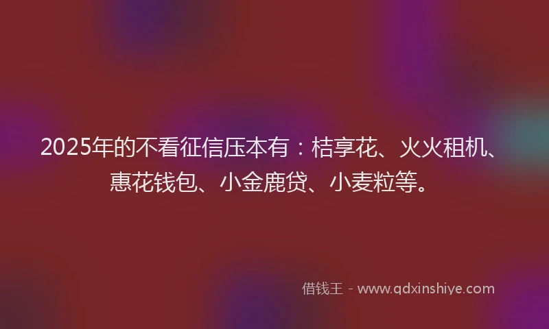 2025年的不看征信压本有：桔享花、火火租机、惠花钱包、小金鹿贷、小麦粒等。
