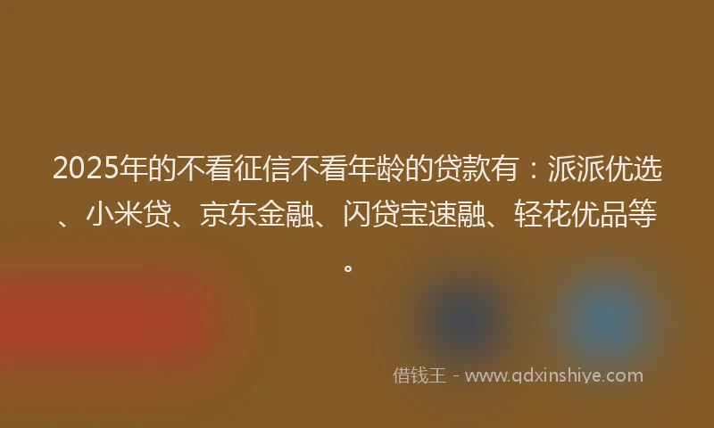 2025年的不看征信不看年龄的贷款有：派派优选、小米贷、京东金融、闪贷宝速融、轻花优品等。