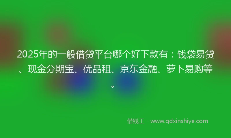 2025年的一般借贷平台哪个好下款有：钱袋易贷、现金分期宝、优品租、京东金融、萝卜易购等。