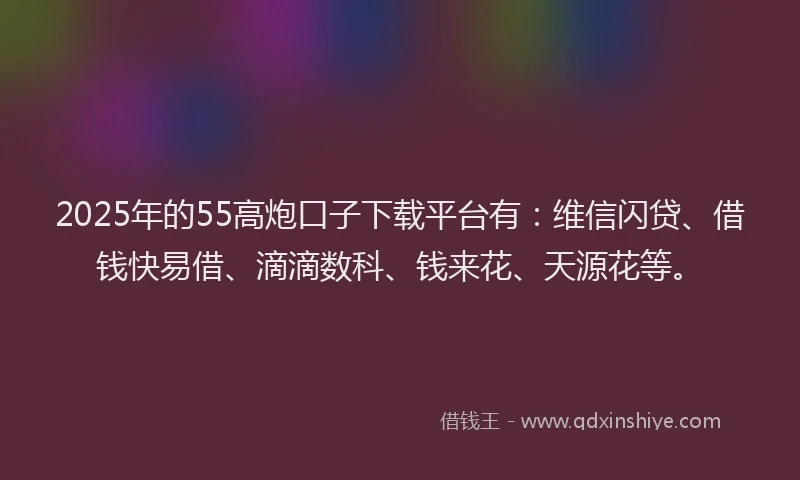 2025年的55高炮口子下载平台有：维信闪贷、借钱快易借、滴滴数科、钱来花、天源花等。