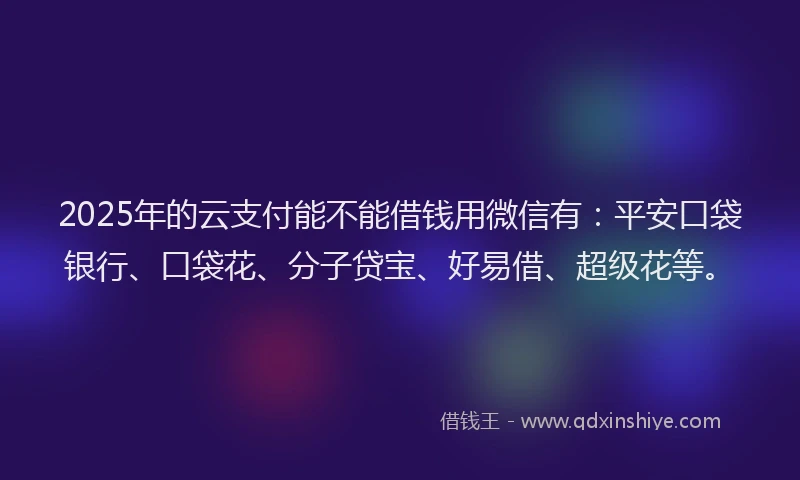 2025年的云支付能不能借钱用微信有：平安口袋银行、口袋花、分子贷宝、好易借、超级花等。