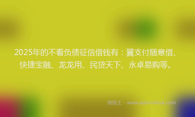 2025年的不看负债征信借钱有：翼支付随意借、快捷宝融、龙龙用、民贷天下、永卓易购等。