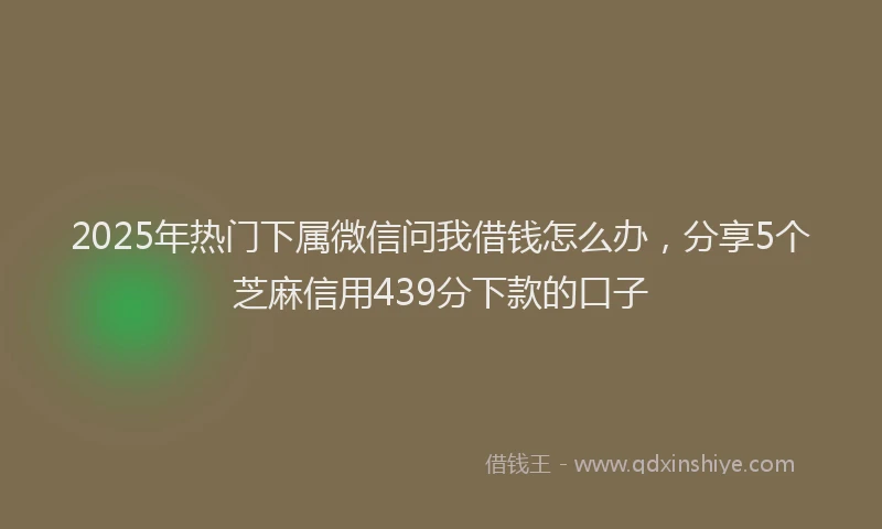 2025年热门下属微信问我借钱怎么办，分享5个芝麻信用439分下款的口子