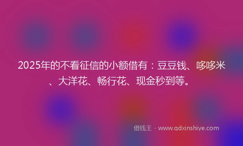 2025年的不看征信的小额借有：豆豆钱、哆哆米、大洋花、畅行花、现金秒到等。
