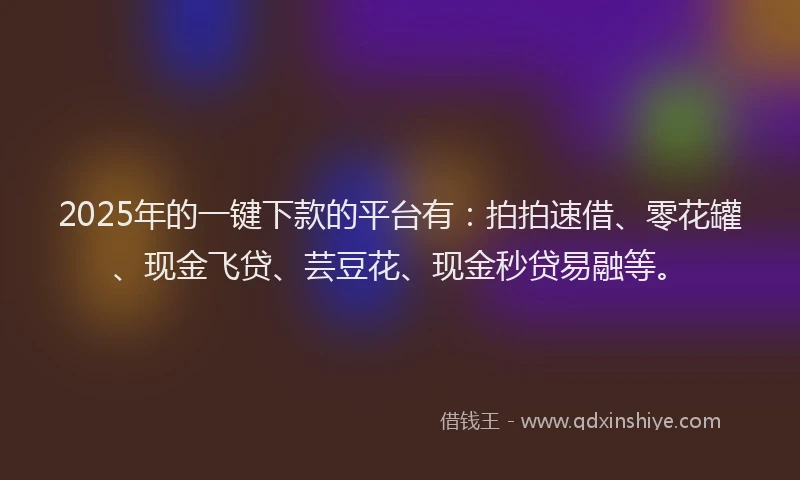 2025年的一键下款的平台有：拍拍速借、零花罐、现金飞贷、芸豆花、现金秒贷易融等。