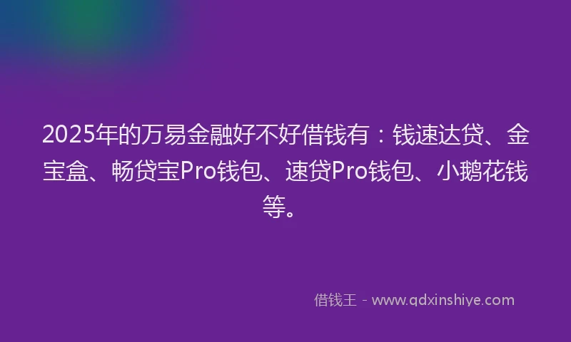 2025年的万易金融好不好借钱有：钱速达贷、金宝盒、畅贷宝Pro钱包、速贷Pro钱包、小鹅花钱等。