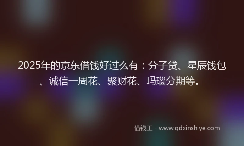 2025年的京东借钱好过么有：分子贷、星辰钱包、诚信一周花、聚财花、玛瑙分期等。