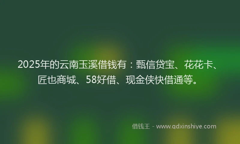 2025年的云南玉溪借钱有：甄信贷宝、花花卡、匠也商城、58好借、现金侠快借通等。
