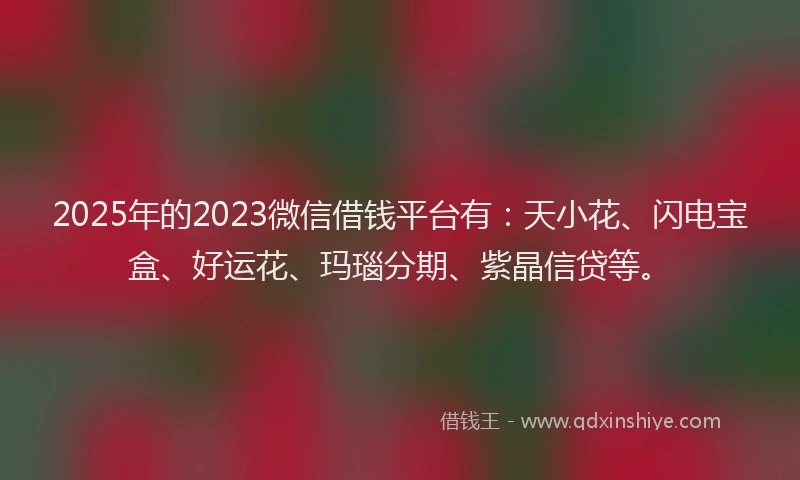 2025年的2023微信借钱平台有：天小花、闪电宝盒、好运花、玛瑙分期、紫晶信贷等。