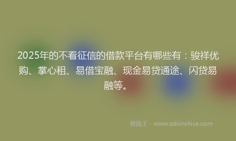 2025年的不看征信的借款平台有哪些有：骏祥优购、掌心租、易借宝融、现金易贷通途、闪贷易融等。