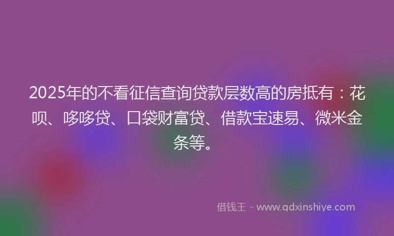 2025年的不看征信查询贷款层数高的房抵有：花呗、哆哆贷、口袋财富贷、借款宝速易、微米金条等。