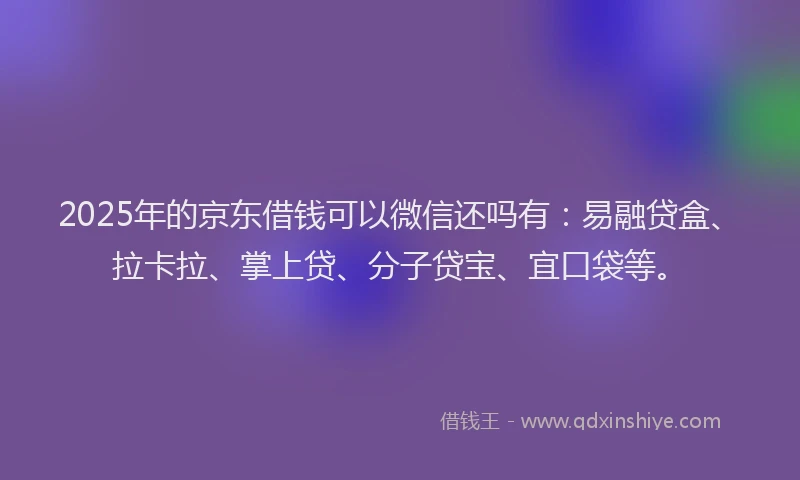 2025年的京东借钱可以微信还吗有：易融贷盒、拉卡拉、掌上贷、分子贷宝、宜口袋等。