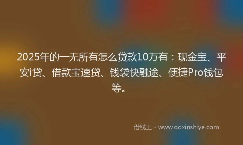 2025年的一无所有怎么贷款10万有：现金宝、平安i贷、借款宝速贷、钱袋快融途、便捷Pro钱包等。