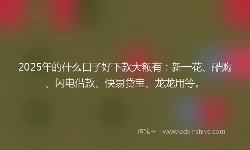 2025年的什么口子好下款大额有：新一花、酷购、闪电借款、快易贷宝、龙龙用等。