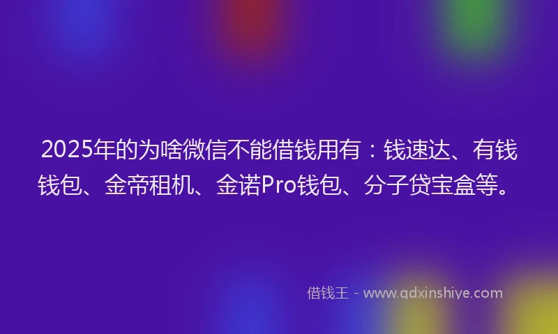 2025年的为啥微信不能借钱用有：钱速达、有钱钱包、金帝租机、金诺Pro钱包、分子贷宝盒等。