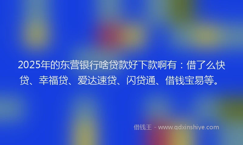 2025年的东营银行啥贷款好下款啊有：借了么快贷、幸福贷、爱达速贷、闪贷通、借钱宝易等。