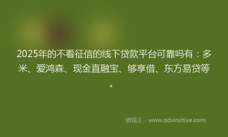 2025年的不看征信的线下贷款平台可靠吗有：多米、爱鸿森、现金直融宝、够享借、东方易贷等。
