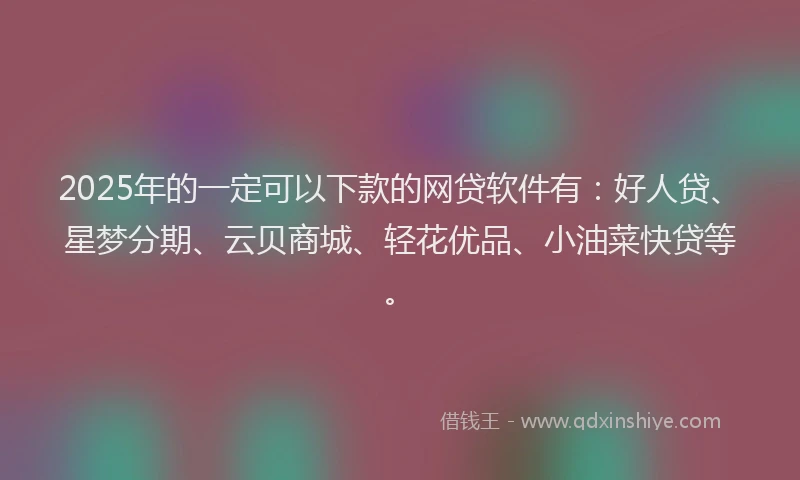 2025年的一定可以下款的网贷软件有：好人贷、星梦分期、云贝商城、轻花优品、小油菜快贷等。
