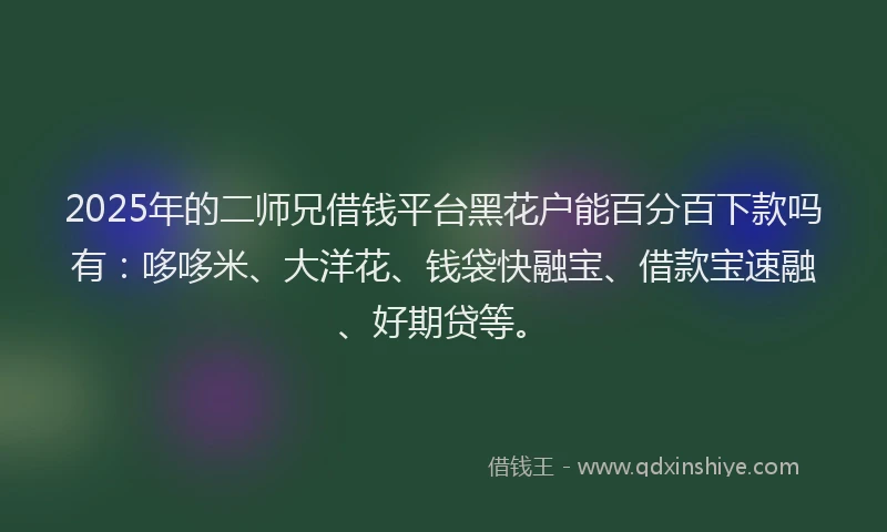 2025年的二师兄借钱平台黑花户能百分百下款吗有：哆哆米、大洋花、钱袋快融宝、借款宝速融、好期贷等。